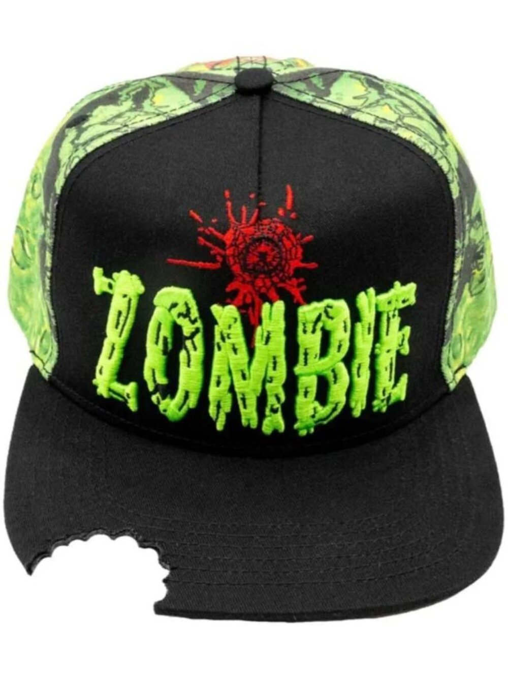 Zombie Bite Halloween Black & Green Sublimation Baseball Hat Snapback Cap NWT